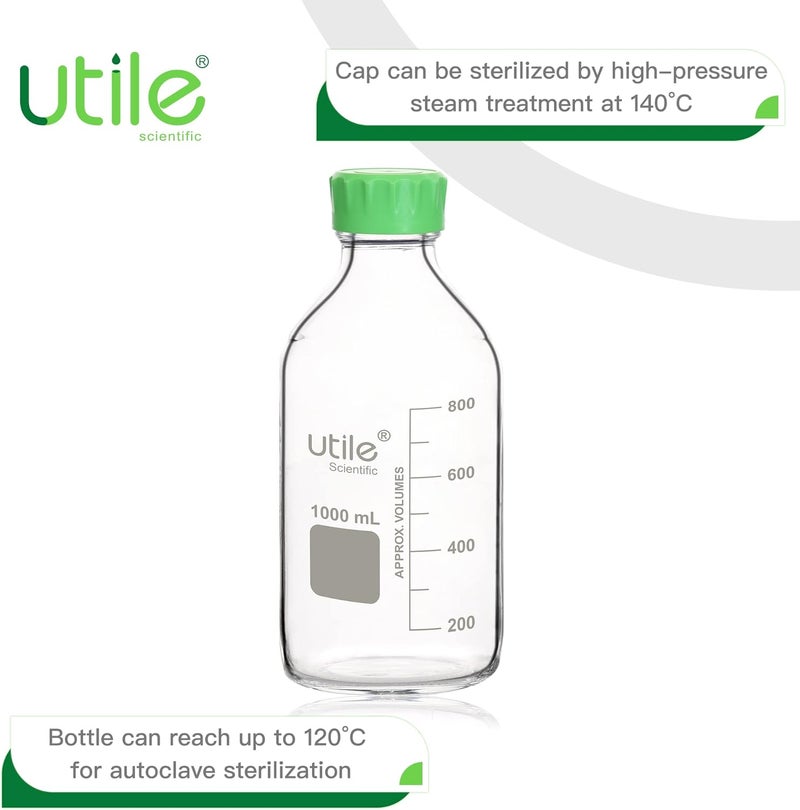 UTILE Media Bottle, 3.3 Borosilicate Glass Storage Bottles with Lids, 1000ml(33.8oz) Lab Media Bottles, PP Material Media Storage Bottle, 4038.1000.1 - Image 3